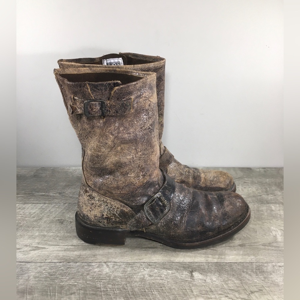 Frye Womens 76512 Veronica Crackled Leather Harness Riding Motorcycle Boots 9.5